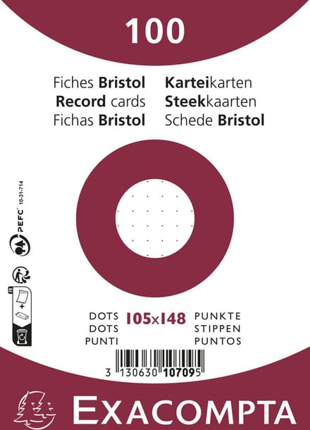 Exacompta 20x Pak 100 steekkaarten onder film - bristol karton dots niet geperforeerd - 105x148mm - Wit - 10709E
