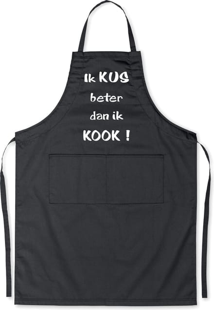Benza Schort Ik KUS beter dan ik KOOK! - Grappige/Leuke/Mooie/Luxe Keukenschort - Zwart