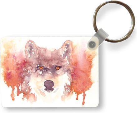 Sleutelhanger - Wolf - Aquarel - Wit - Uitdeelcadeautjes - Plastic