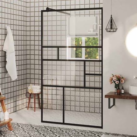 vidaXL - Inloopdouchewand - 90x195 - cm - ESG-glas - transparant - en - zwart