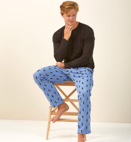 Little Label - heren pyjama-set blauw pinguïn M/48 - Zachte BIO Katoen