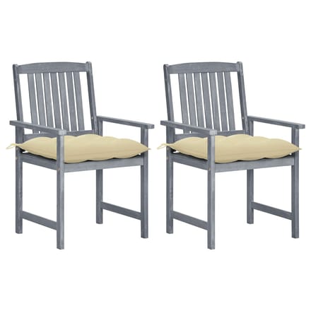 vidaXL - Tuinstoelen - 2 - st - met - kussens - massief - acaciahout - grijs