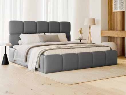 Vente-unique Bed met opbergruimte stof grijs 140 x 190 cm