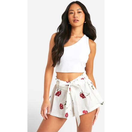 boohoo Dames Belted Floral Cotton Mini Skirt | Creme | Maat: 36