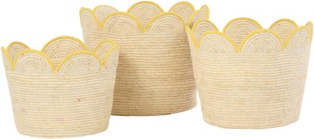 J-Line mand Bloem Maïskaf - riet - naturel/geel - set van 3