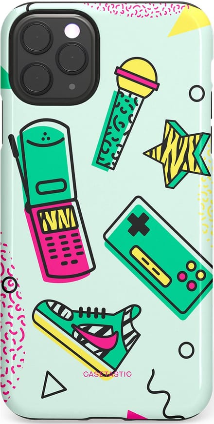 Casetastic hoesje geschikt voor Apple iPhone 11 Pro Max - Dubbellaagse bescherming - Retro 80s sneaker - Fashion Case - Wit Lichtgrijs Groen Lichtroze