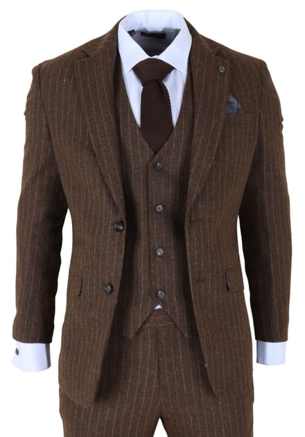 Bruin krijtstreep 3-delig slim fit formeel dinerpak voor heren