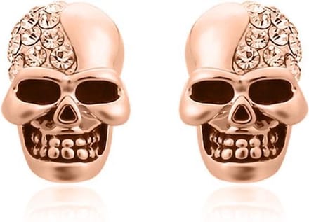 Skull Stud oorbellen Edelstaal Kristal Rosegoudkleurig