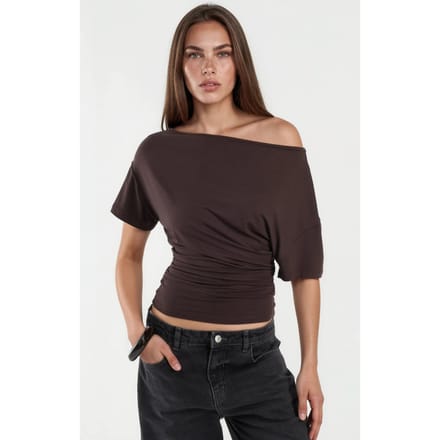 Asymmetrische Hals Zachte Viscose Brei Top