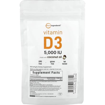 Vitamine D3, 5.000 IE, 500 Zachte Capsules