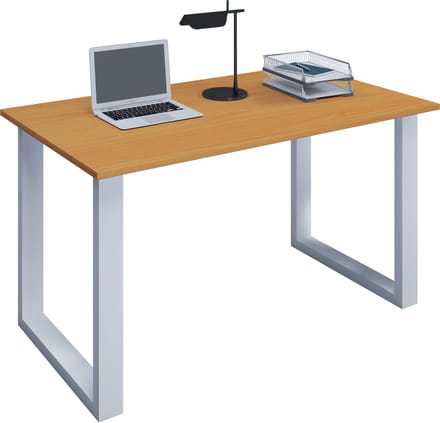 Houten bureau Computerbureau Werkbureau Kantoormeubilair Lona U Aluminium Zilver