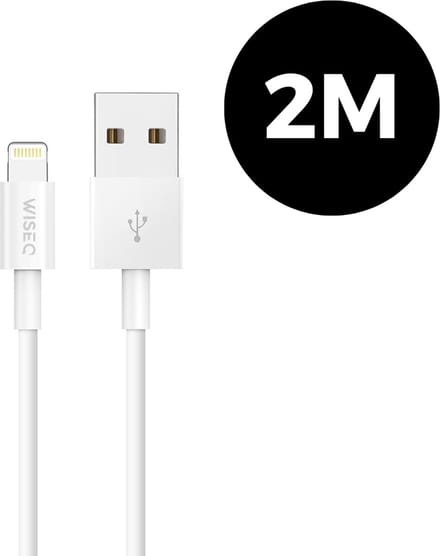 USB naar Lightning kabel 2 m - USB naar Apple Lightning snelle laadkabel - geschikt voor Apple iPhone 14, 13 en 12 - wit - WiseQ