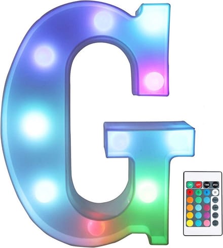 Lichtgevende Letter G - 22 cm Hoog - RGB Met Afstandsbediening - Op Batterijen