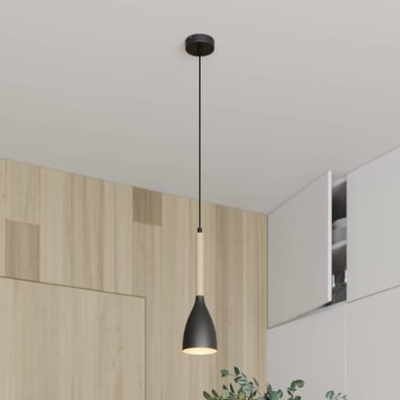 Luminex Hanglamp Muza, zwart/licht hout, Ø 11 cm