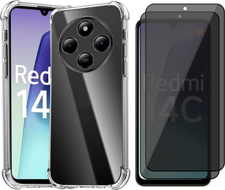 Hoesje geschikt voor Xiaomi Redmi 14C - 2x Privacy Screenprotector Volledig Dekkend Glas - Shockproof Transparant