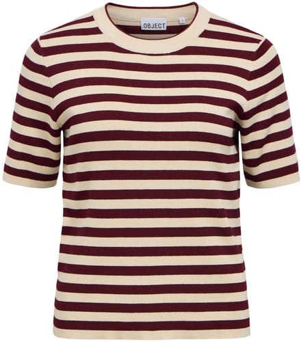 Object T-shirt Objester S/s New Knit Pullover Noos 23043510 Sandshell/windsor Wine Dames Maat - XS