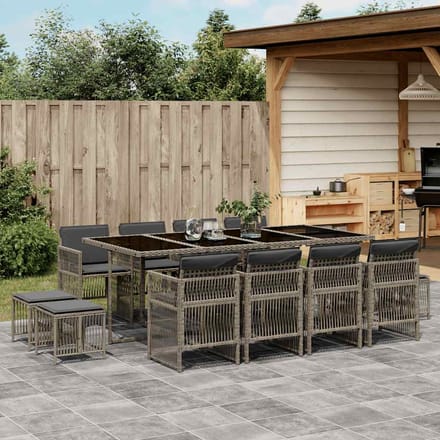 vidaXL - 13-delige - Tuinset - met - kussens - poly - rattan - grijs