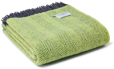Plaid Visgraat Heldergroen met Donkergrijs - 150x183 - Nieuw Wol - Tweedmill UK