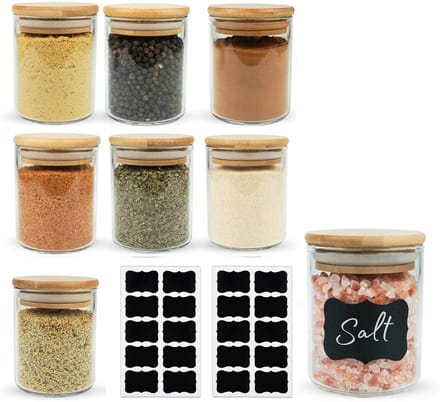 Luchtdichte glazen voorraadpot - 8 stuks - bamboedeksel - 250 ml