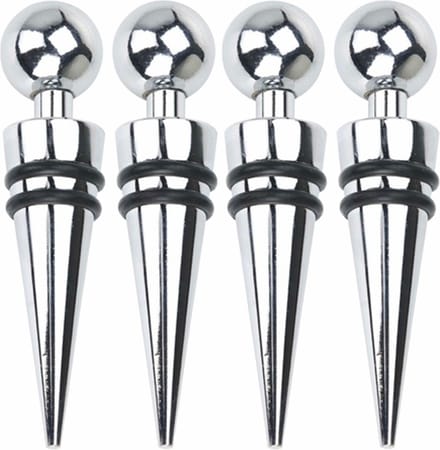 Svenska Living Flessenstoppers/afsluitdoppen - 4x - RVS/Rubber - wijnstopper
