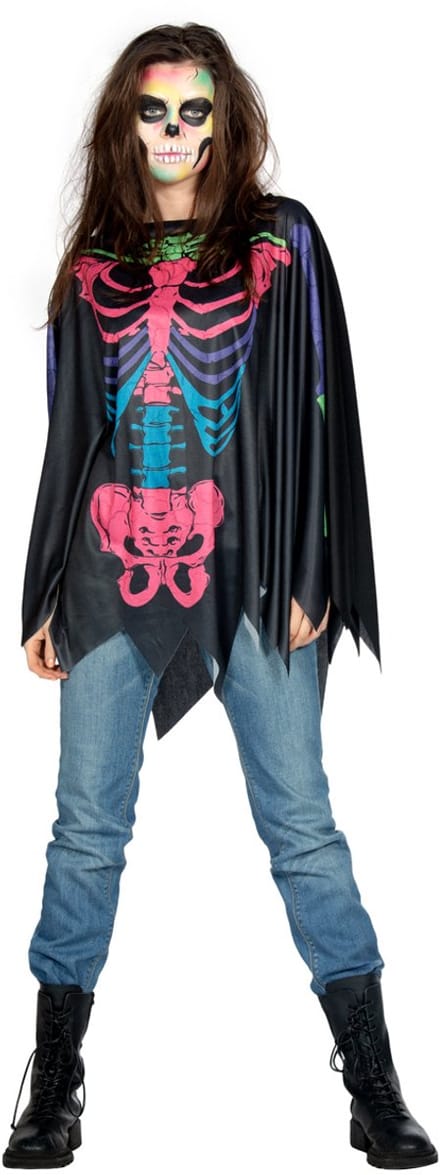 Kleurenbom Skelet Poncho Kostuum