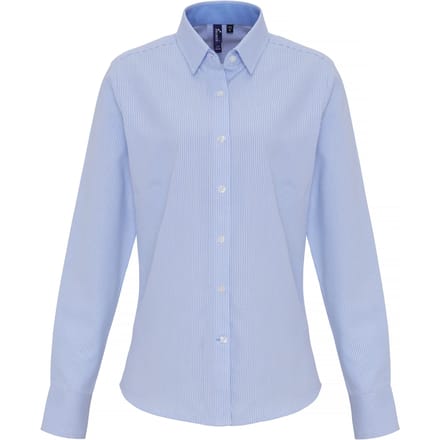 Premier Vrouwen/dames Katoen Rijke Oxford Stripe Blouse (Wit/lichtblauw)