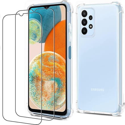Anti-Shock silicone hoesje met 2 Pack Tempered glas Screen Protector Geschikt voor: Samsung Galaxy A23
