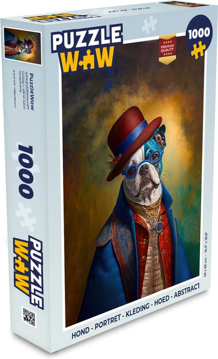 Puzzel Hond - Portret - Kleding - Hoed - Abstract - Legpuzzel - Puzzel 1000 stukjes volwassenen
