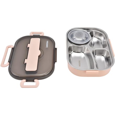 Draagbare Kinderen 304 Roestvrijstalen Lunchbox 1.3L Vier Compartimenten Bento Box met Soepkom L gray