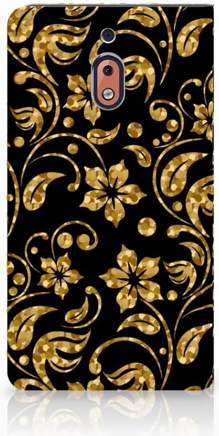 Nokia 2.1 2018 Smart Cover Gouden Bloemen