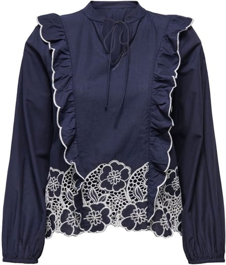 JDY - JDYHOLLY L/S EMB TOP WVN EXP - Dames - Blouses