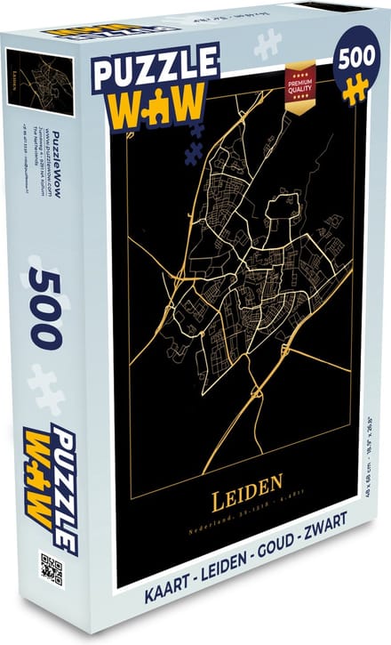 Puzzel Kaart - Leiden - Goud - Zwart - Legpuzzel - Puzzel 500 stukjes