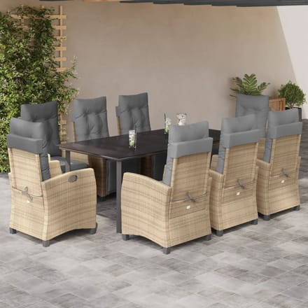 vidaXL - 9-delige - Tuinset - met - kussens - poly - rattan - gemengd - beige