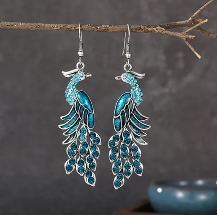 Oorbellen pauwen met strass blauw