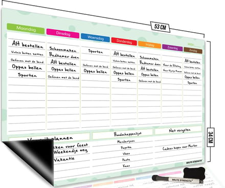 Brute Strength - Magnetisch Weekplanner whiteboard (20) - 53 x 34 cm - Planbord - Familieplanner - Gezinsplanner - To Do Planner