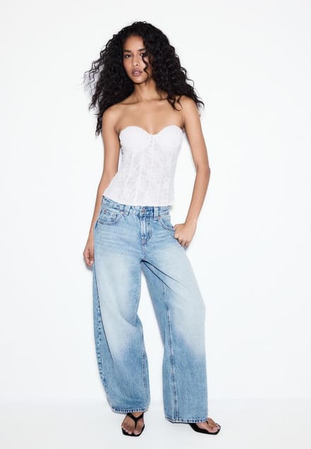 Stradivarius D80 Barrel fit jeans  MIDDENBLAUWE DENIM WASSING 38