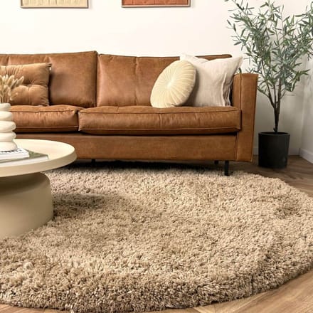 Rond hoogpolig vloerkleed Pilo taupe polyester Interieur05 - Rond 160 Ø - (M)