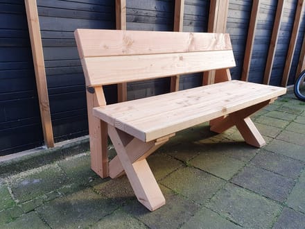 Tuinbank met houten X-poot- Douglas hout- compleet gemonteerd- 140 lang