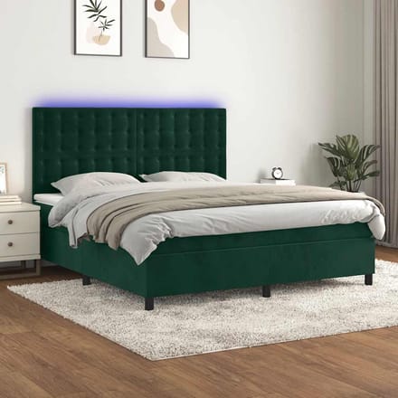 vidaXL - Boxspring - met - matras - en - LED - fluweel - donkergroen - 180x200 - cm