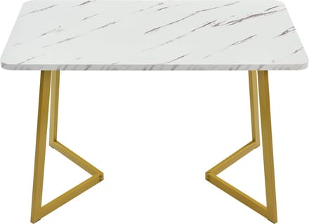 Merax Luxe Eettafel - Marmerlook Tafel - FSC Gecertificeerd - Wit met Goud
