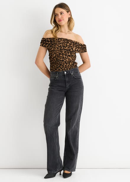 Bruine dierenprint bardot jersey top