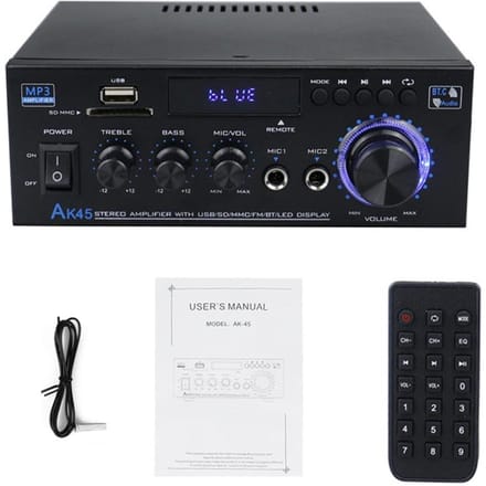 AK45 12Volt Compact Formaat Audio Eindversterker Draagbare Geluidsversterker Luidsprekerversterker voor Auto en Thuis US Plug gray
