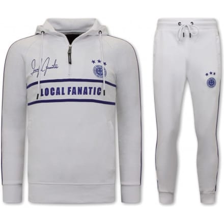 Heren Trainingspak - Double Line Signed - Wit / Blauw
