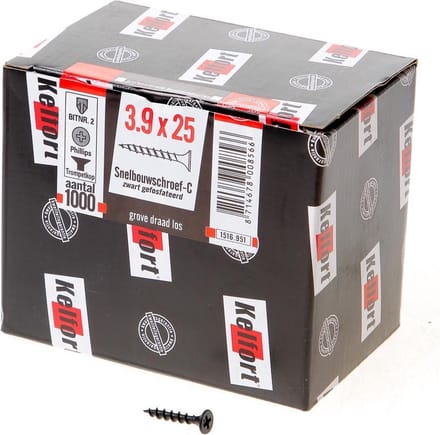 Kelfort Snelbouwschroef gefosfateerd met trompetkop phillips s 3.9 x 25mm