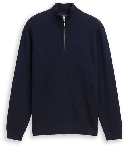 Tom Tailor - Troyer gebreide trui met visgraatstructuur - Maat S - sky captain blue
