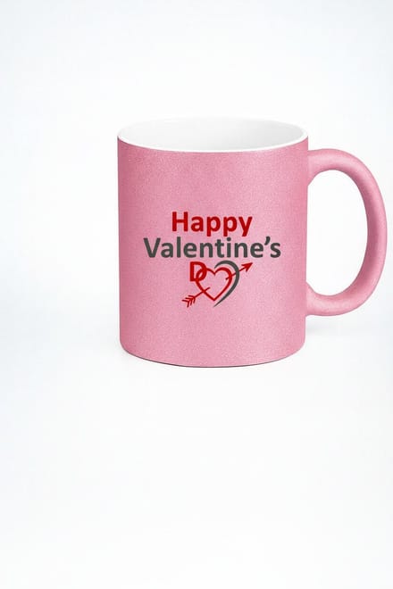 Valentijnsdag Mok Roze met Glitter Effect | Happy Valentine's Day Beker | Romantisch Liefdes Cadeau