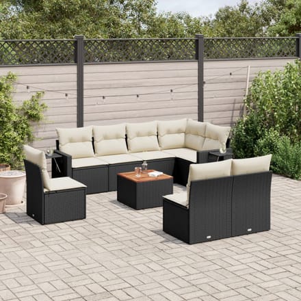 vidaXL - 9-delige - Loungeset - met - kussens - poly - rattan - zwart
