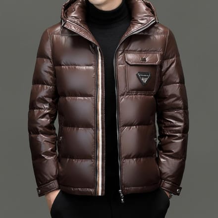 Heren Donsjack met Capuchon, Winter Nieuw Glanzend Trendy Outdoor Donsjack M black