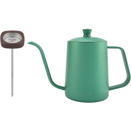 600ml Roestvrijstalen Koffieketel Zwanenhals Tuit Theepot met Thermometer(Groen) groen