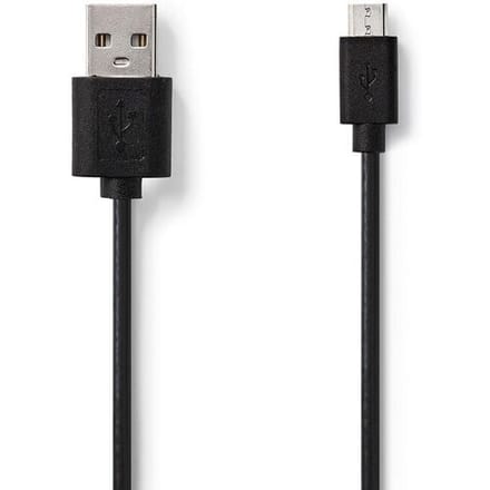 Nedis USB-Kabel - USB 2.0 - USB-A Male - USB Micro-B Male - 7.5 W - 480 Mbps - Vernikkeld - 2.00 m - Rond - PVC - Zwart - Label